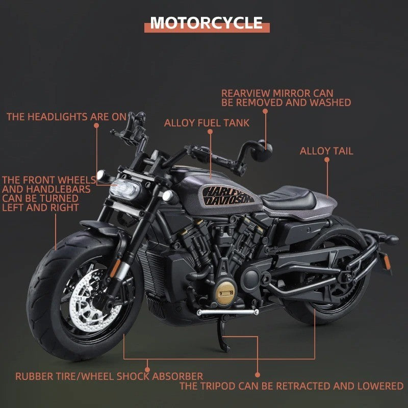 1:12 Harley Davidson Sportster S Diecast Motorcycle Black Bike Collectible