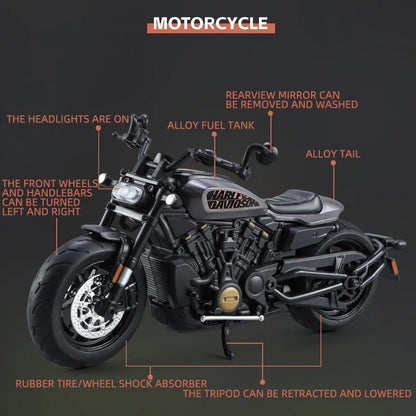 1:12 Harley Davidson Sportster S Diecast Motorcycle Black Bike Collectible